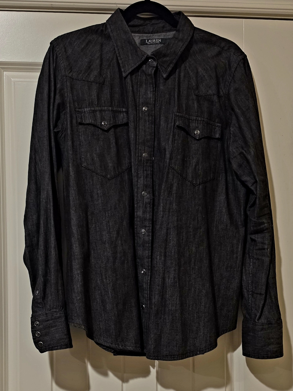 Lauren Ralph Lauren Denim Button Down Shirt in Black Size XL Like New